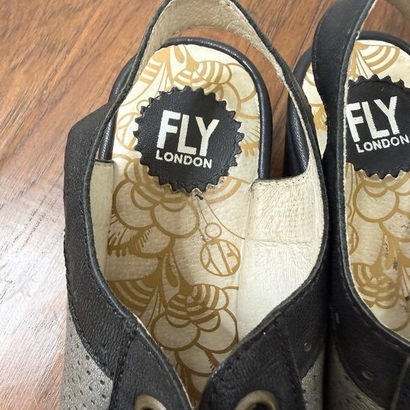 Fly London Lace Up Wedge Platform Ylfa Sandals Women 40 Black Peep Toe Slingback - Picture 10 of 10